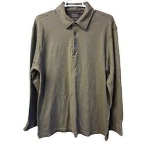 Rare Hickey Freeman Polo Shirt Mens Large LS Collar Olive Cotton Made In Italy